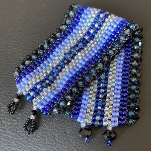 Custom Handsewn Blue and Black Beaded Bracelet NWOT